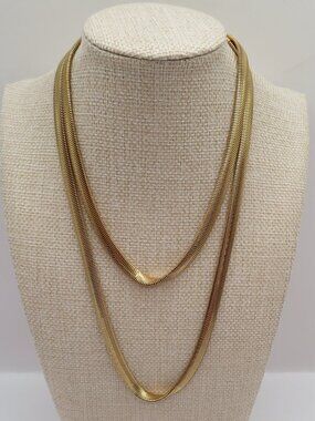 Vintage Gold Tone Snake Chain Hollow Necklace